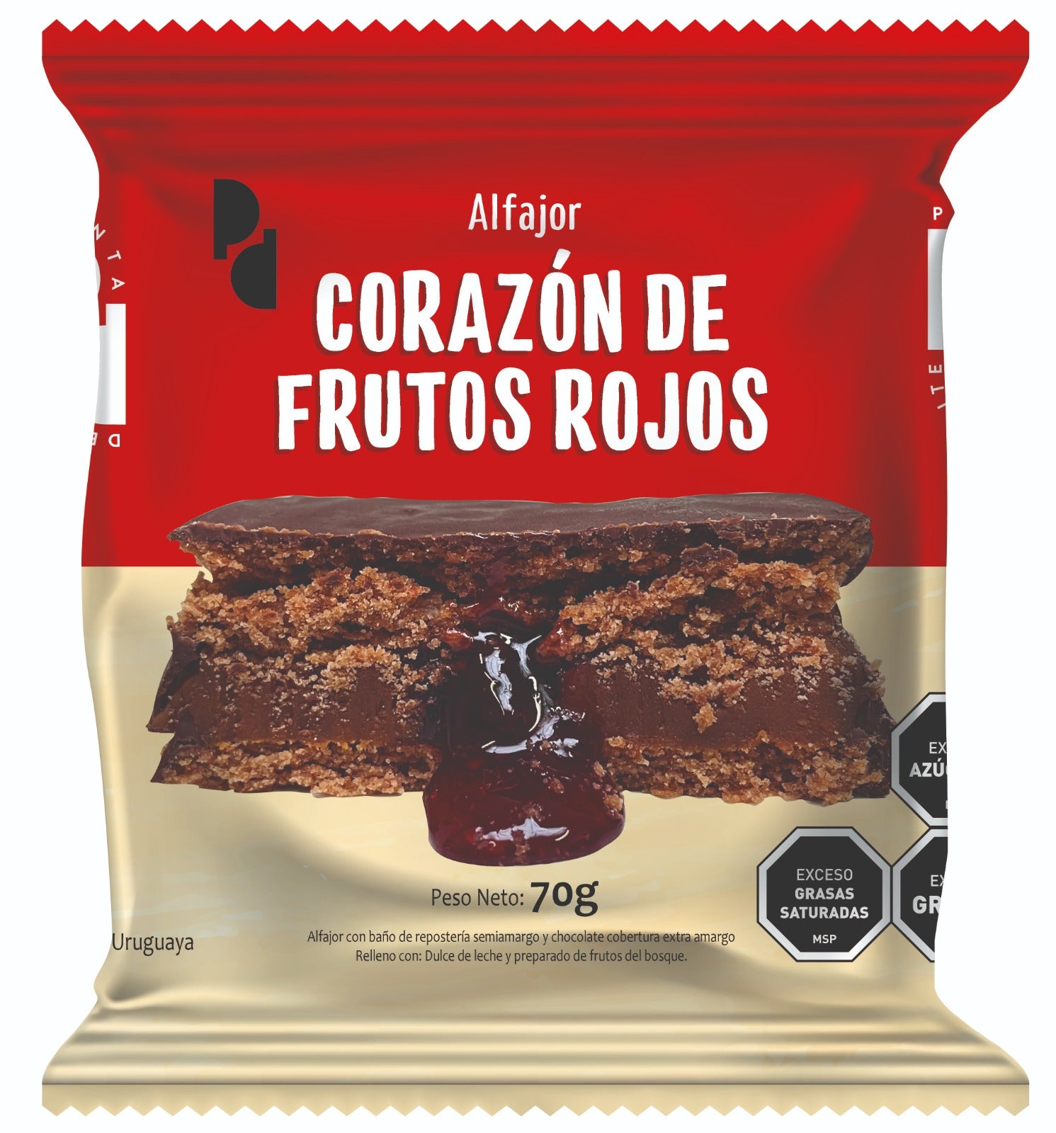 Alfajor con Doble Relleno de DDL y Corazón de Frutos Rojos - Caja x8 Unidades