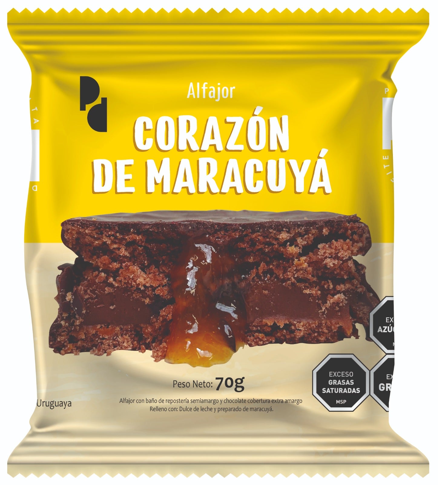 Alfajor con Doble Relleno de DDL y Corazón de Maracuyá - Caja x8 Unidades